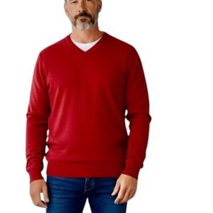 Kenneth Robert’s Merino Wool Men's V-Neck Red‎ Sweater XL
